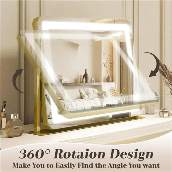 Gold Vanity Mirror Makeup Mirror with Lights, Large Lighted Vanity Mirror